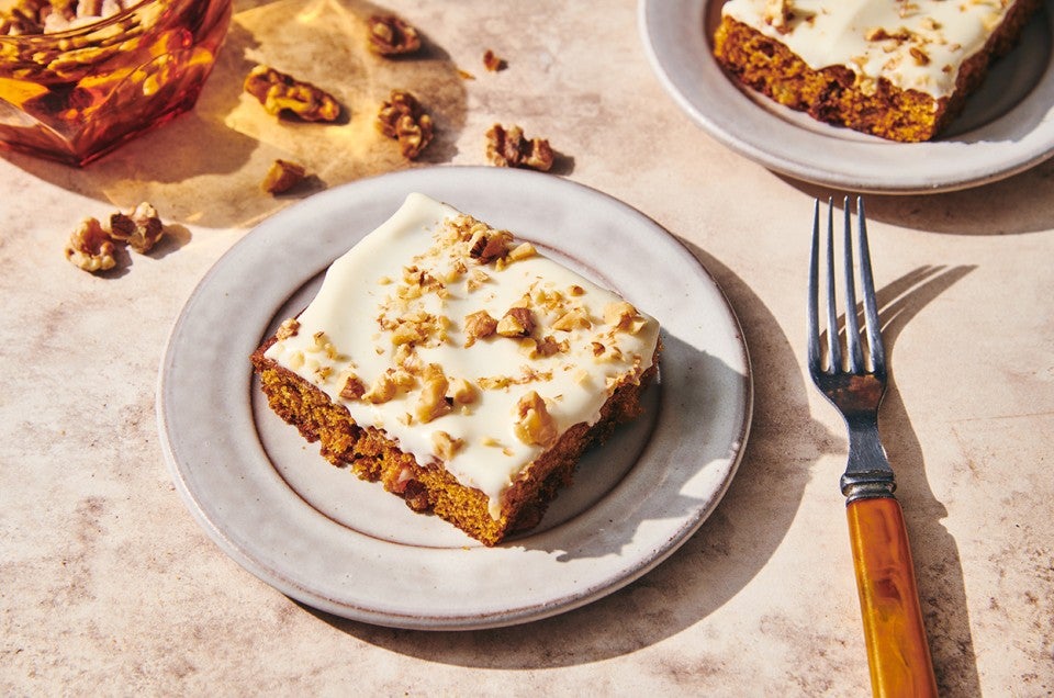 Pumpkin Cake Bars with Cream Cheese Frosting  - select to zoom